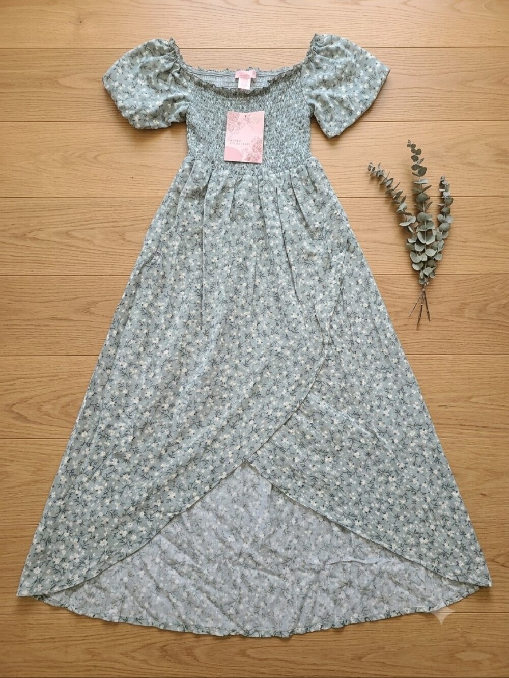 Smocked Puff Sleeve Floral Maxi Dress for Kids - Light Blue